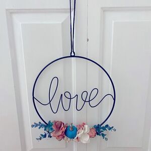 Coral, Teal, and White Autumn Minimalist Wreath